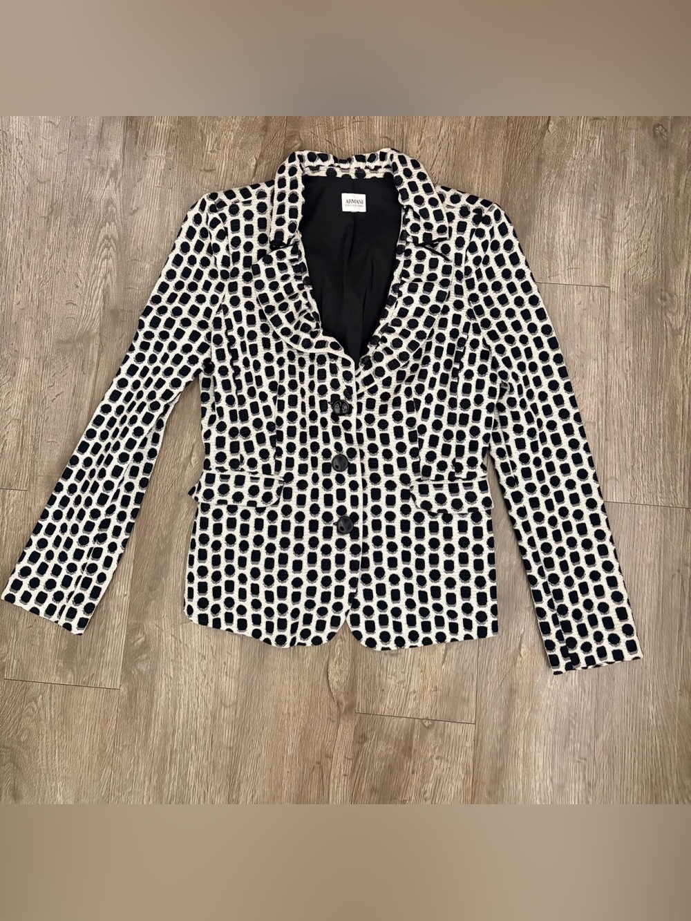 Vintage Armani Collezioni Black White Dot Blazer Fitted Notch Lapel Size 4